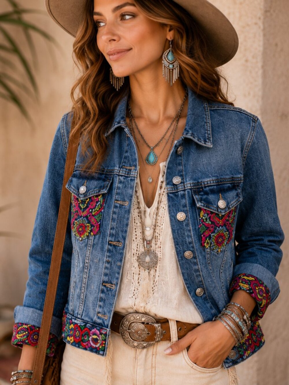 Sexy Cats Designs‎ Vintage Denim Jacket Womens S Embroidered Boho Festival